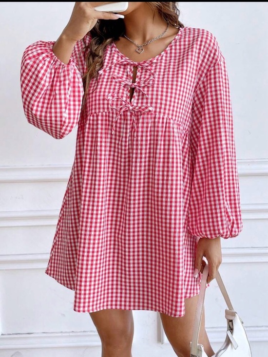 Dresses & Skirts - Red Gingham Tie-Front Babydoll Dress